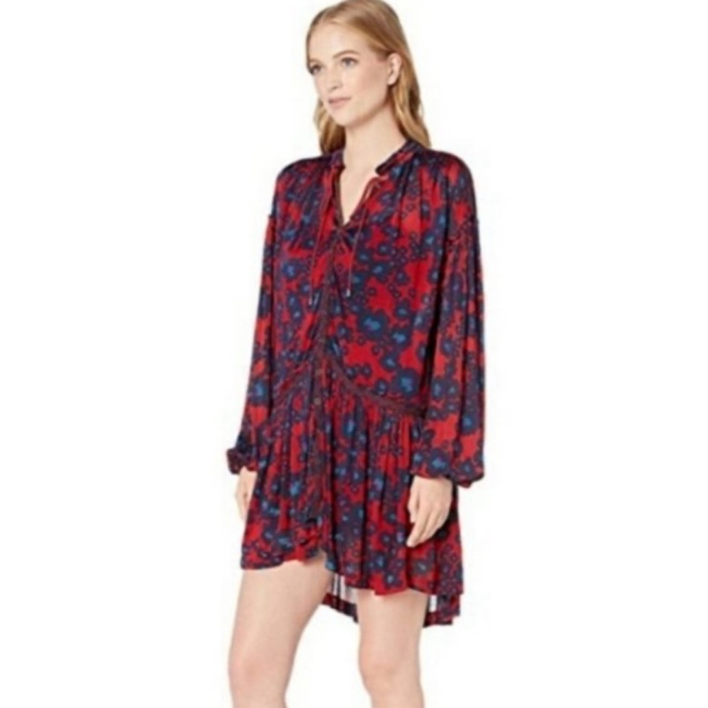 Free People Merlot Combo Love Letter Red & Blue Floral
Dress Size Small